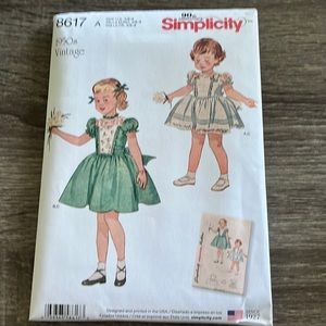 Simplicity 8617A 1950's Vintage Toddler Dress Sizes 1/2-4